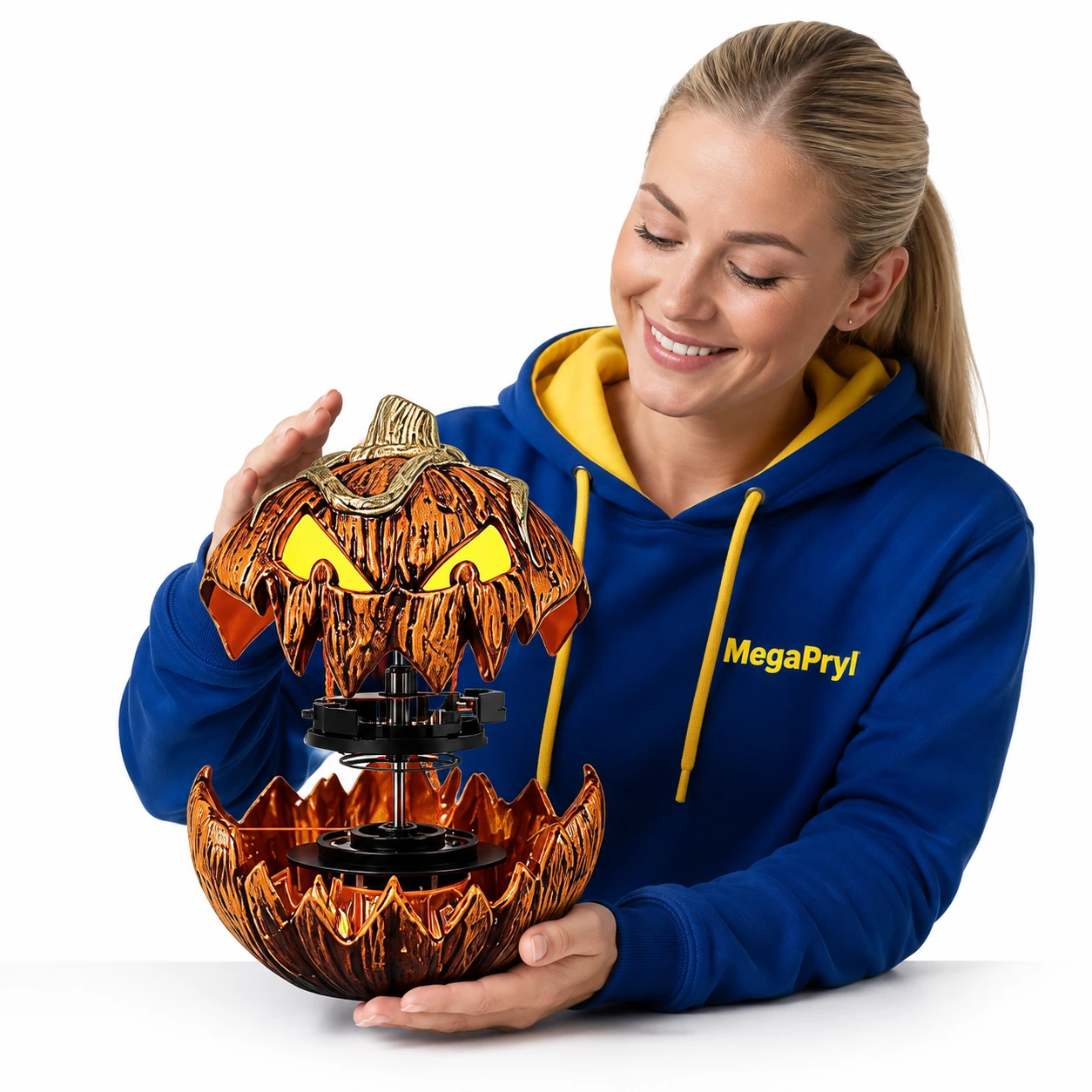 Halloweenpumpa med ljudaktiverad pop-up och LED-ögon