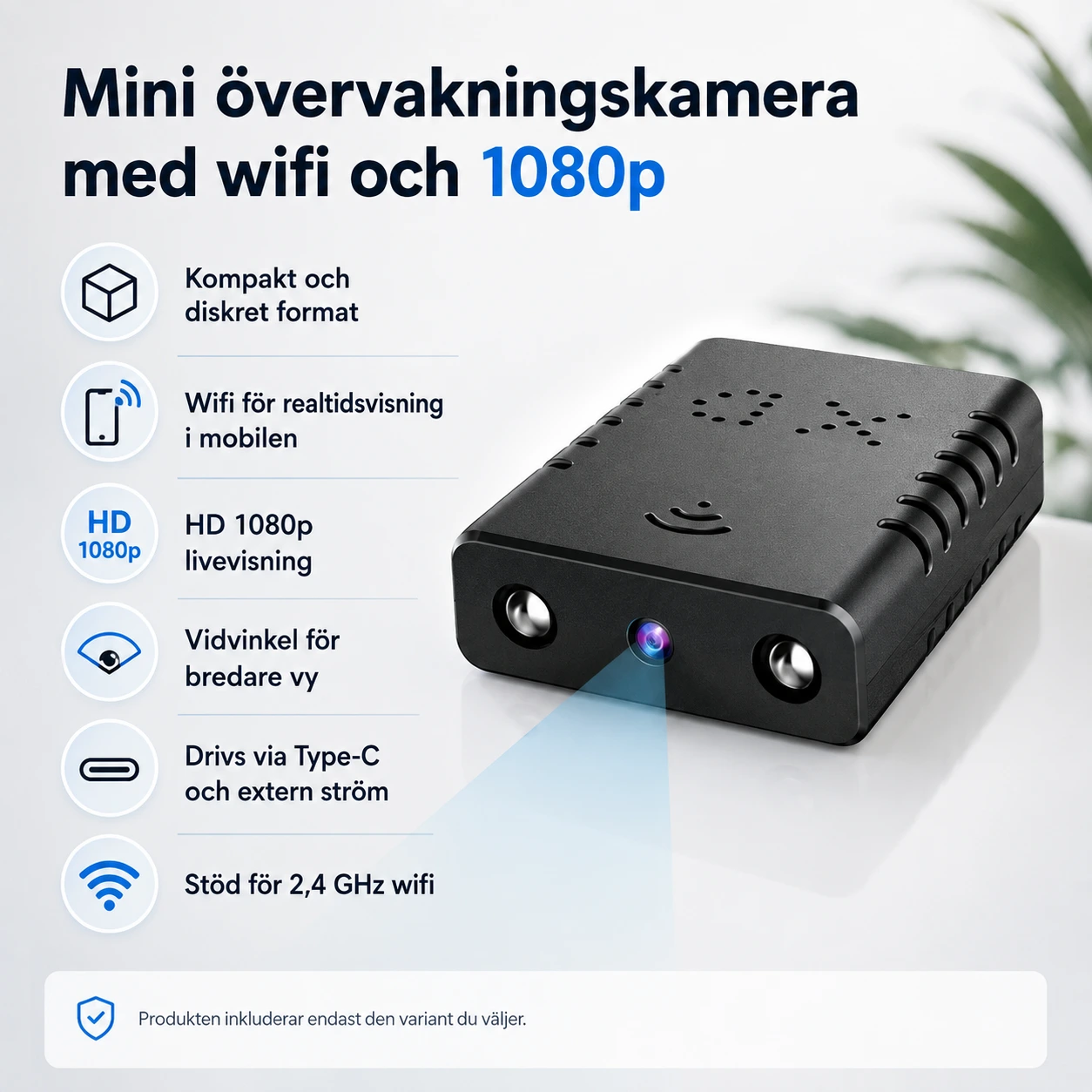 Mini övervakningskamera med wifi och 1080p