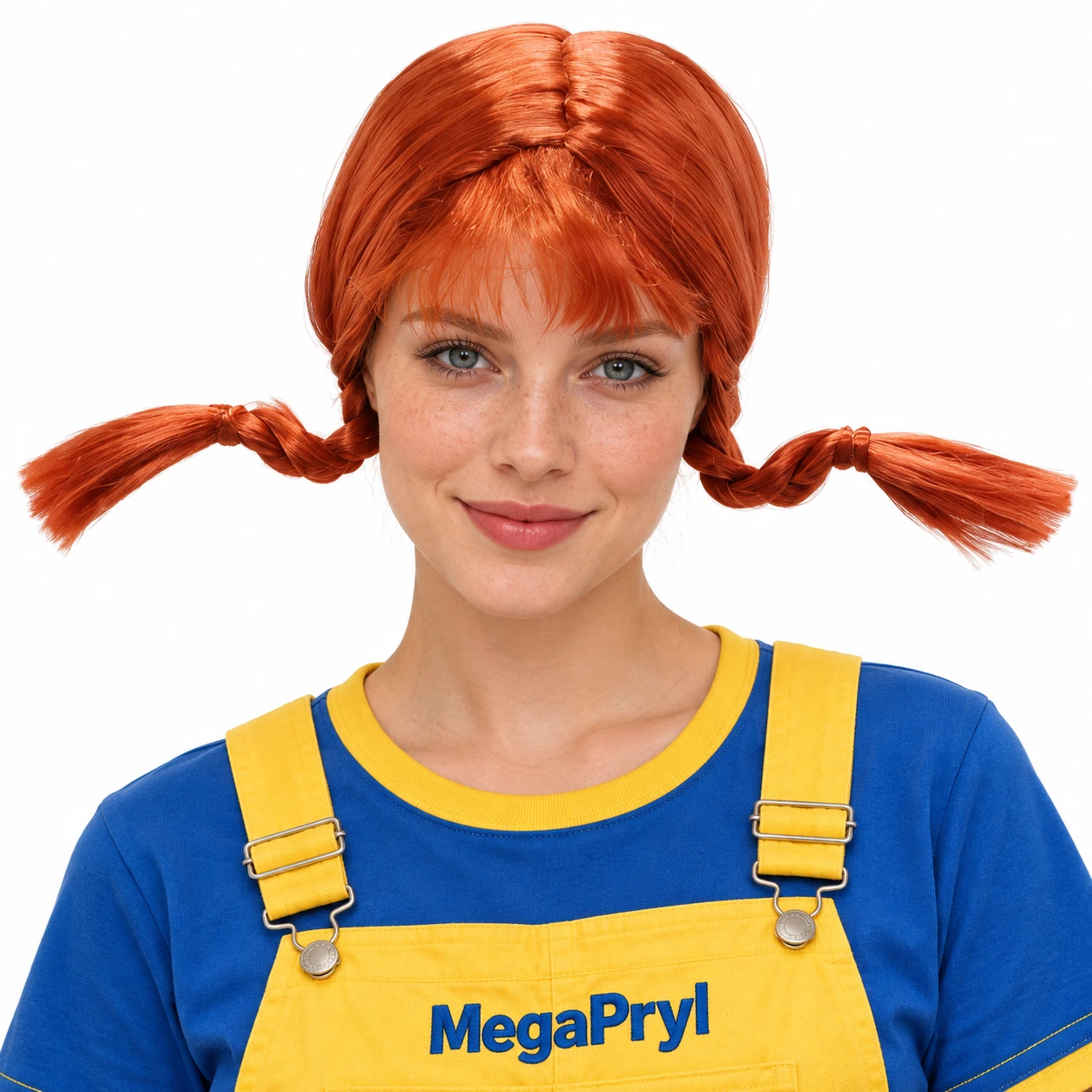 Orange peruk med flätor och lugg för maskerad