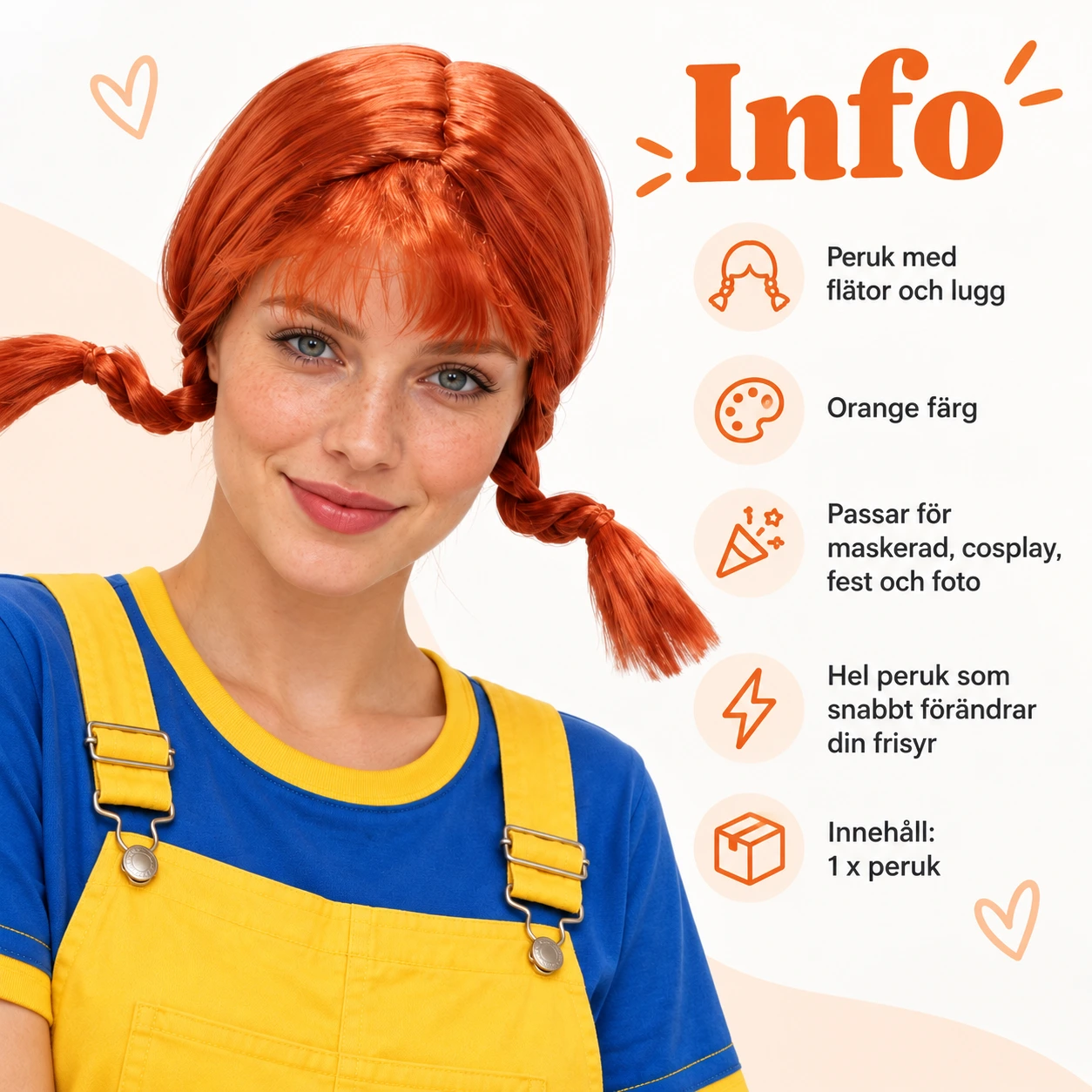 Peruk med flätor och lugg, orange
