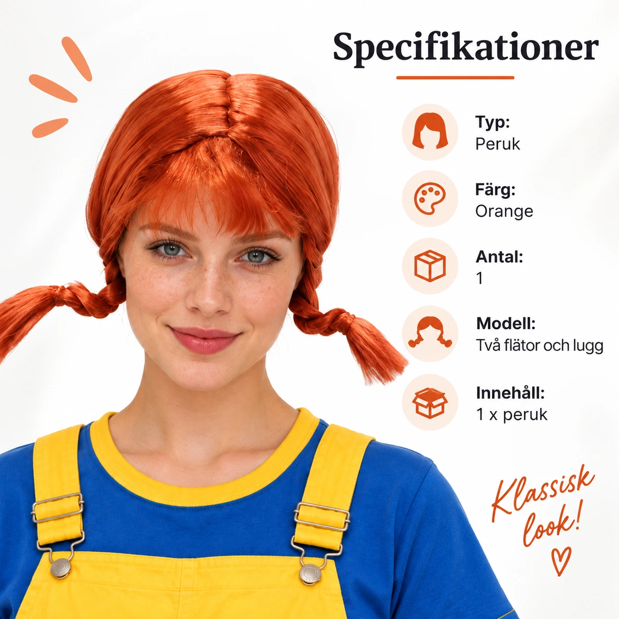 Peruk med flätor och lugg, orange