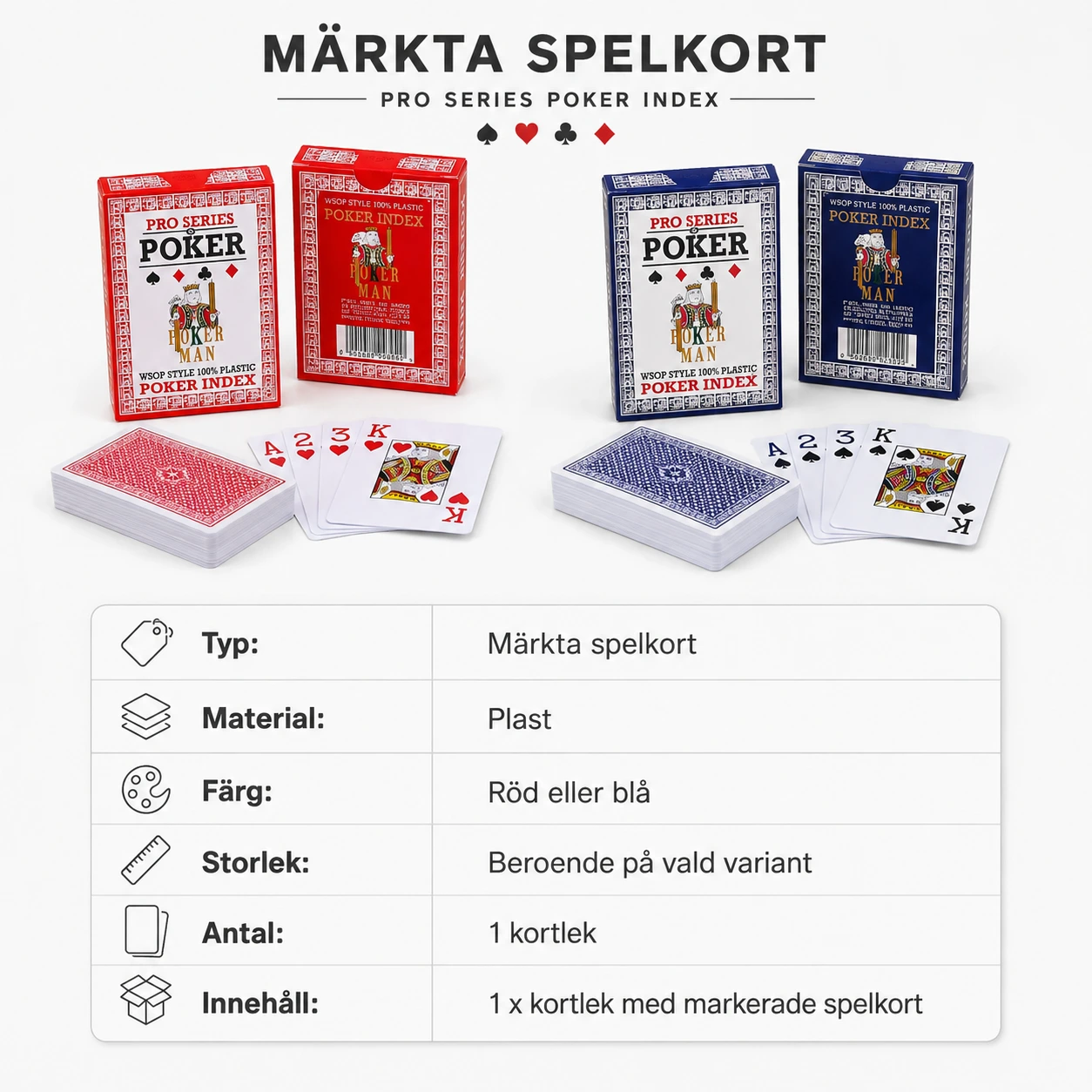 Märkta spelkort i plast för trolleri och korttrick