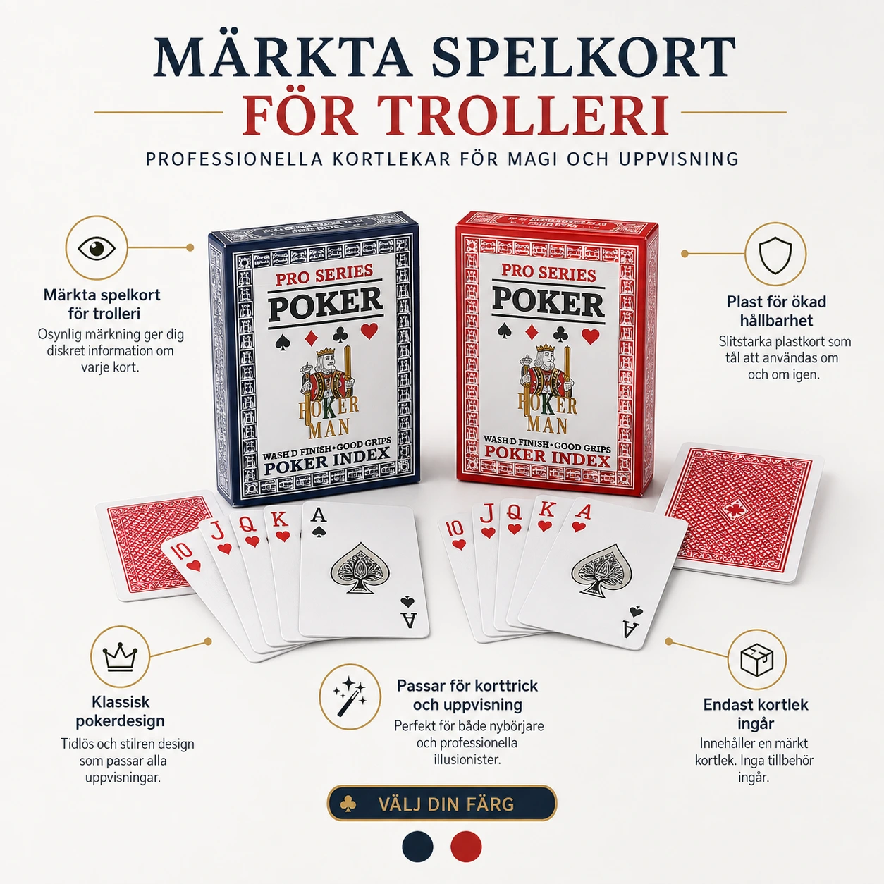 Märkta spelkort i plast för trolleri och korttrick