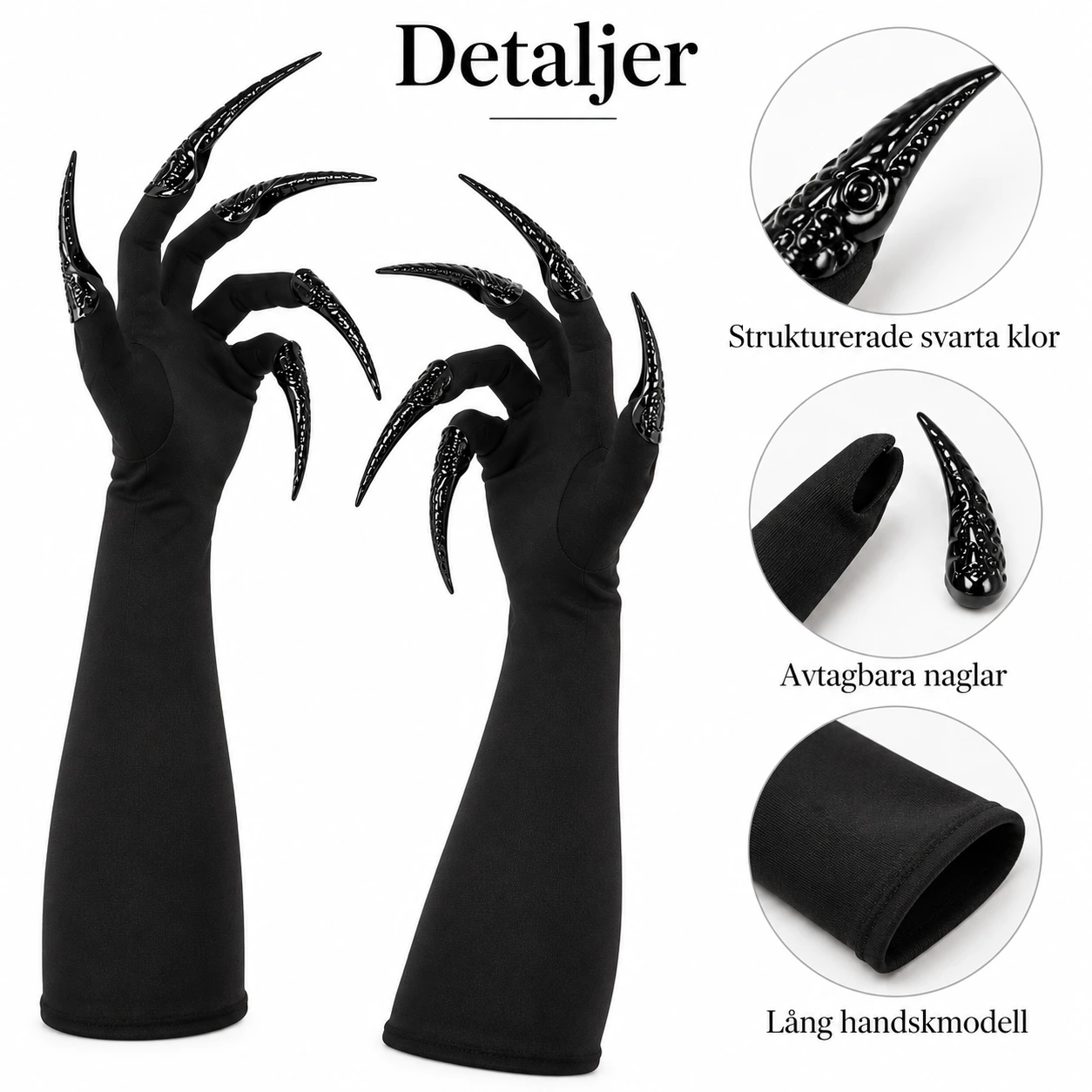 Långa nagelhandskar för halloween och cosplay