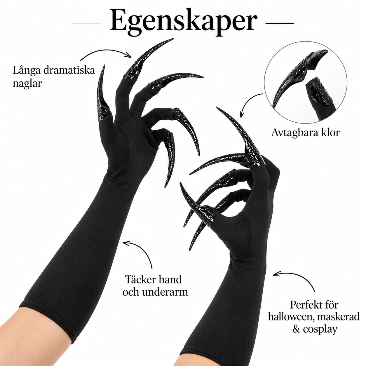 Långa nagelhandskar för halloween och cosplay