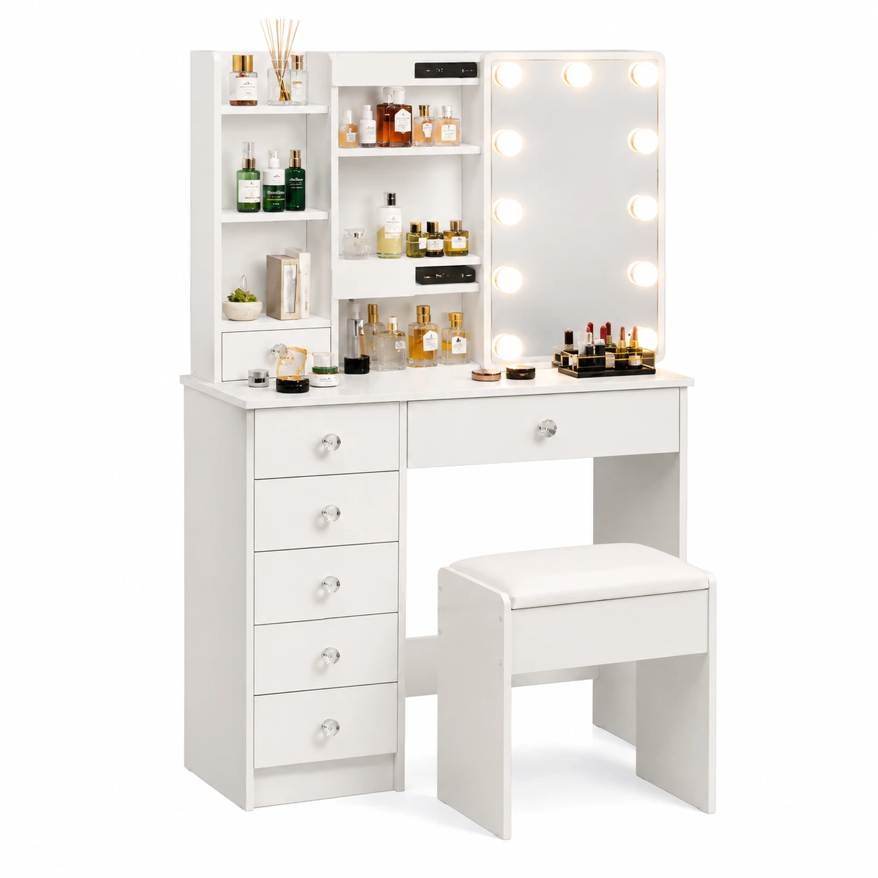 Sminkbord med LED-spegel och Pall