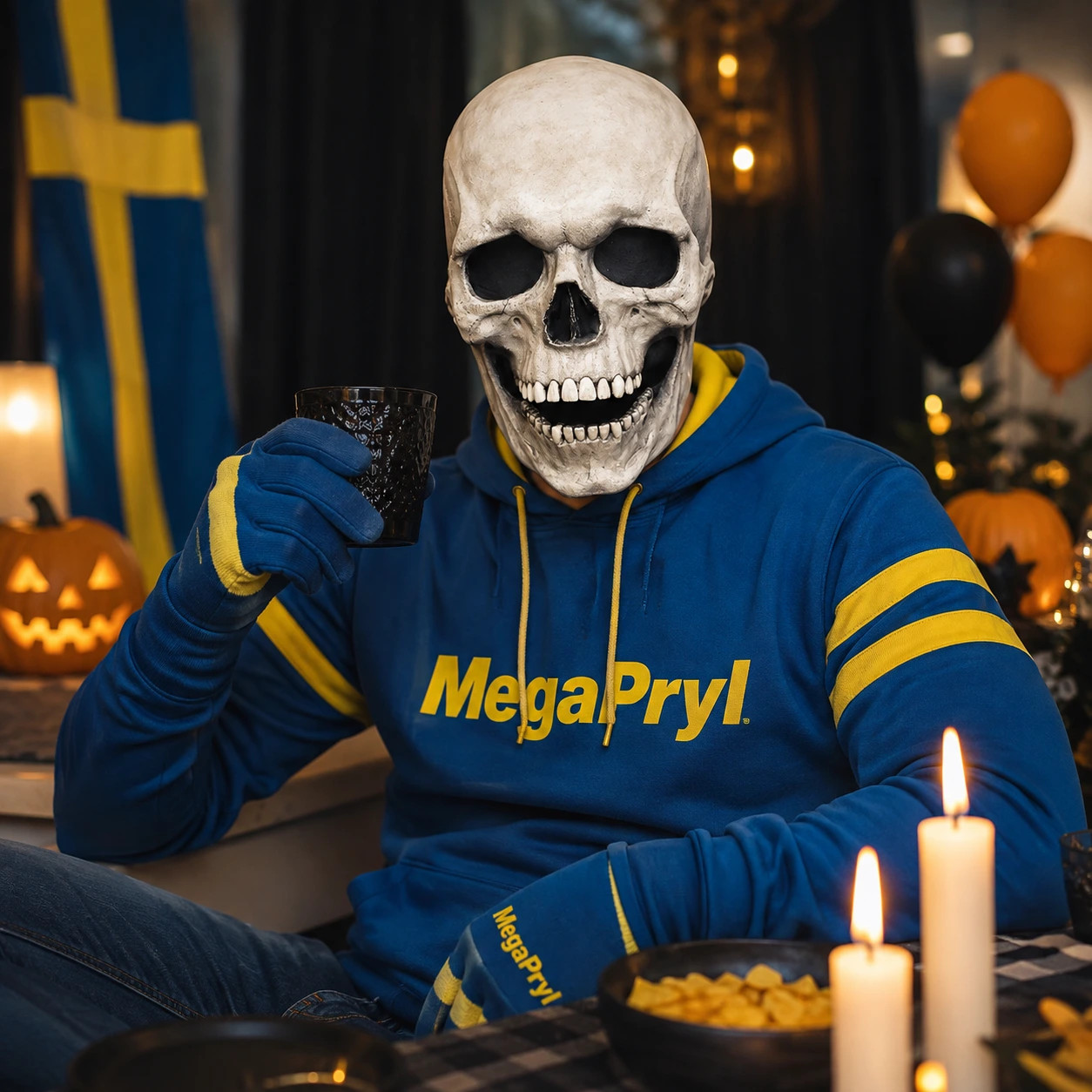 Dödskallemask för halloween med rörlig käke