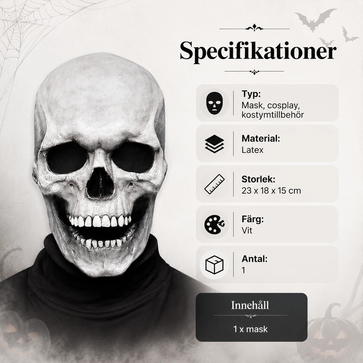 Dödskallemask för halloween med rörlig käke