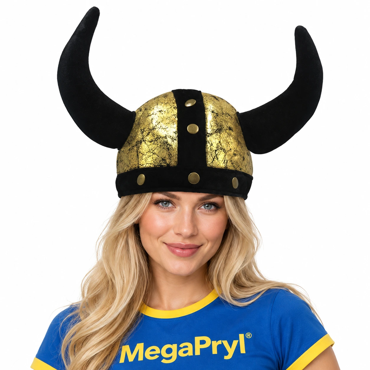 Vikingahjälm i Guld och Svart med Svarta Horn
