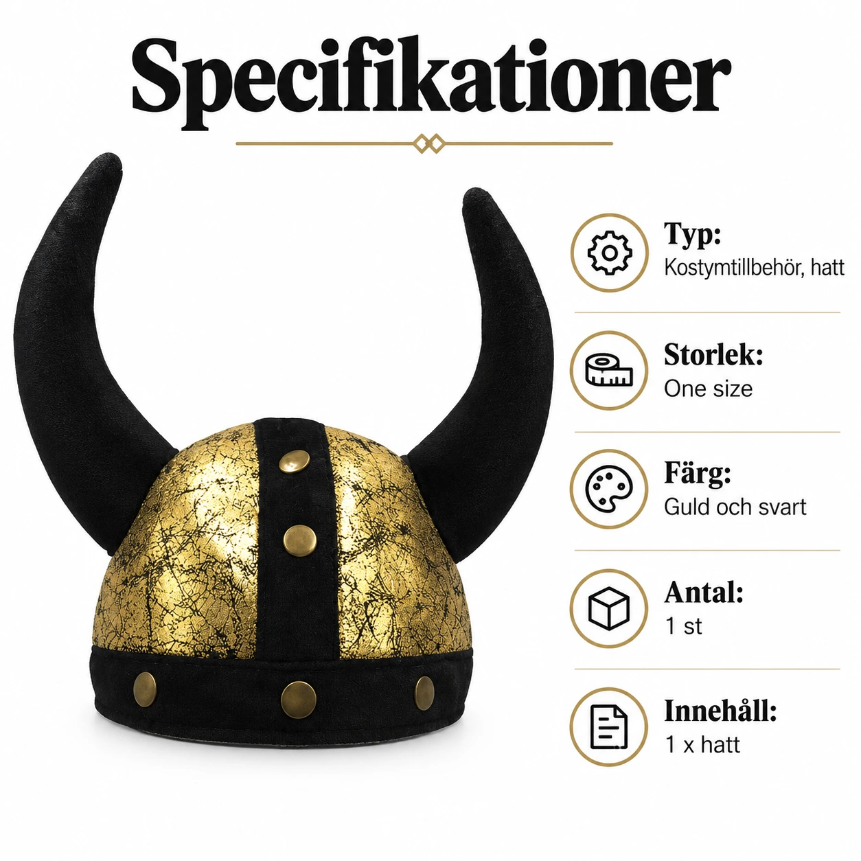 Vikingahjälm i Guld och Svart med Svarta Horn