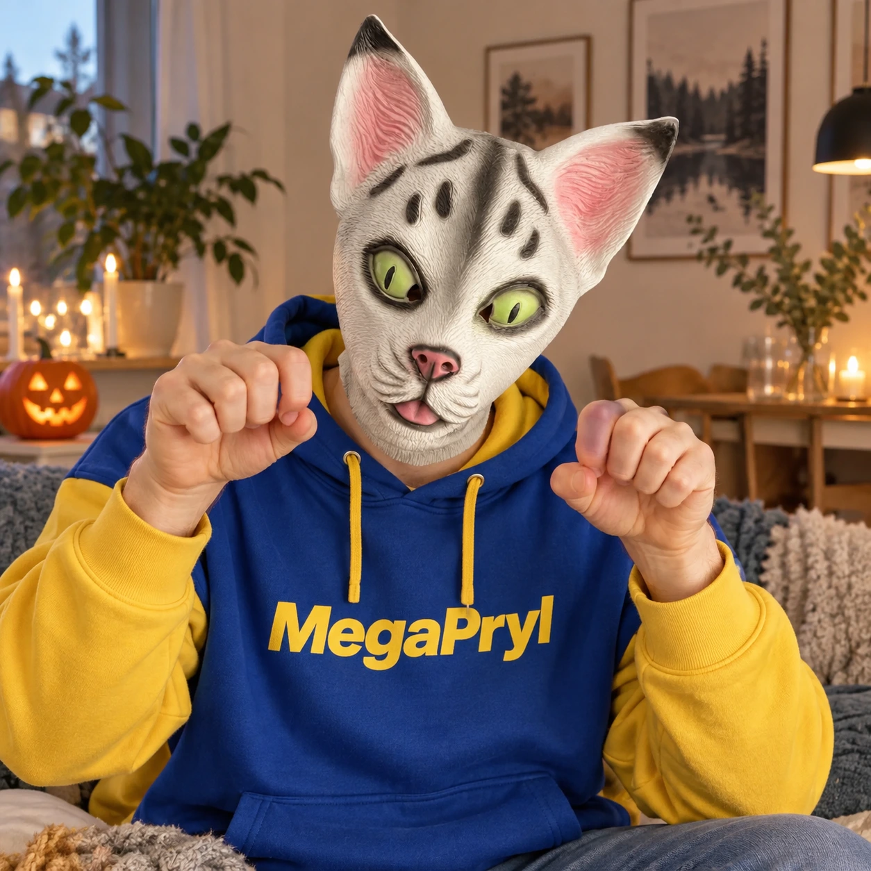 Vit och Grå Sphynx-Katt Latexmask