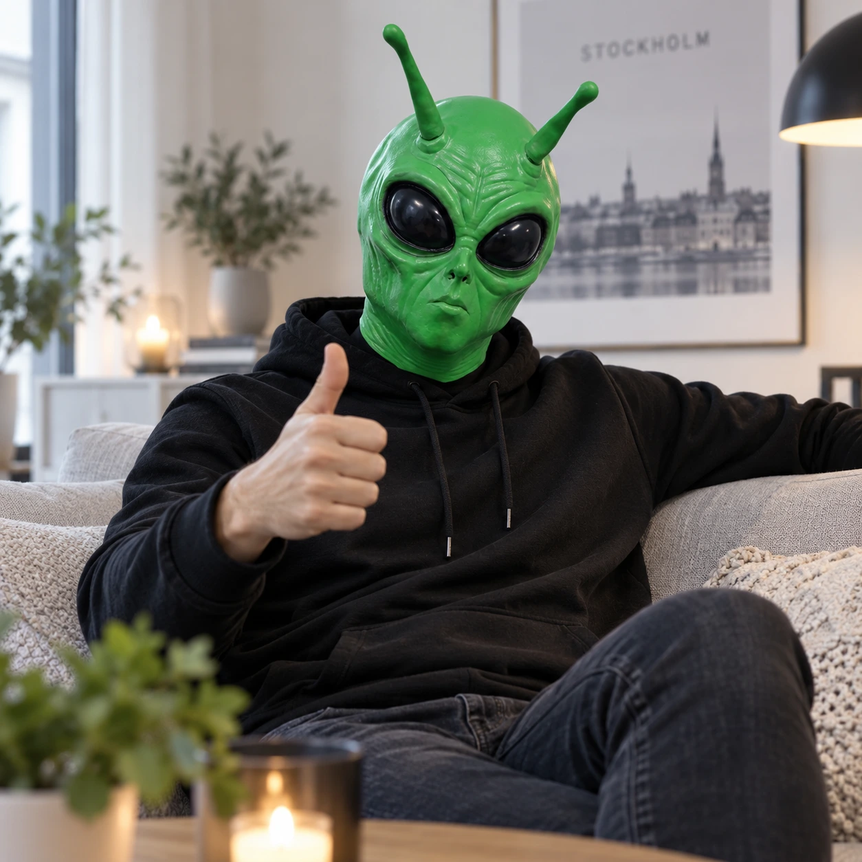 Grön Alien Latexmask med Antenner