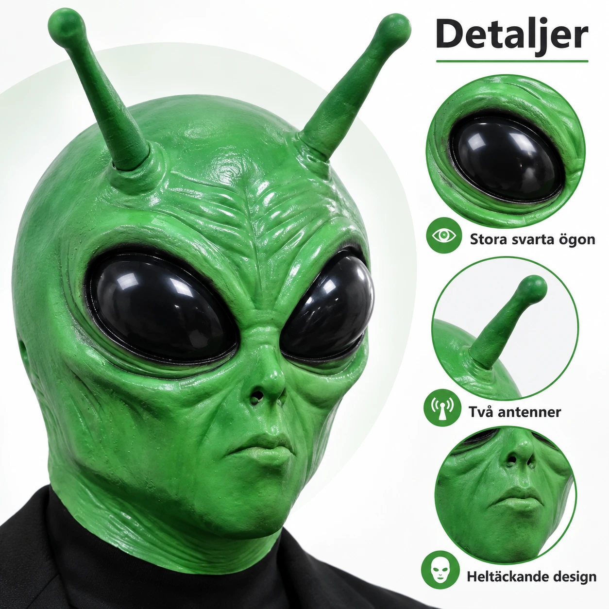 Grön Alien Latexmask med Antenner