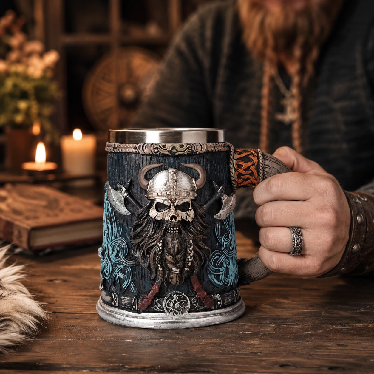 Vikingamugg i rostfritt stål och resin