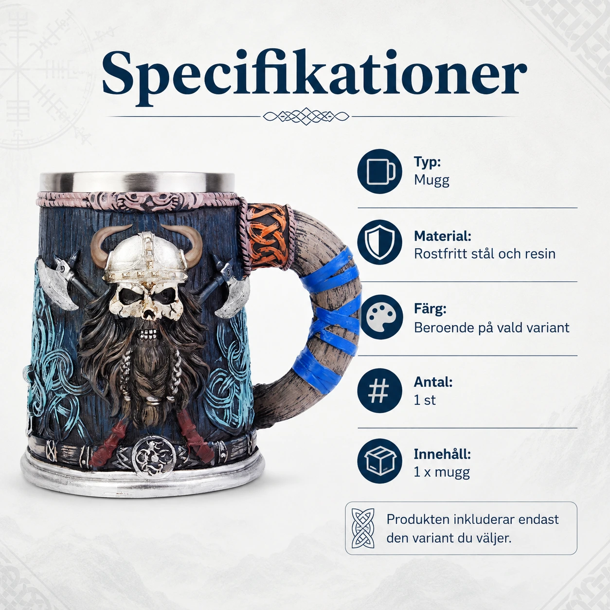 Vikingamugg i rostfritt stål och resin