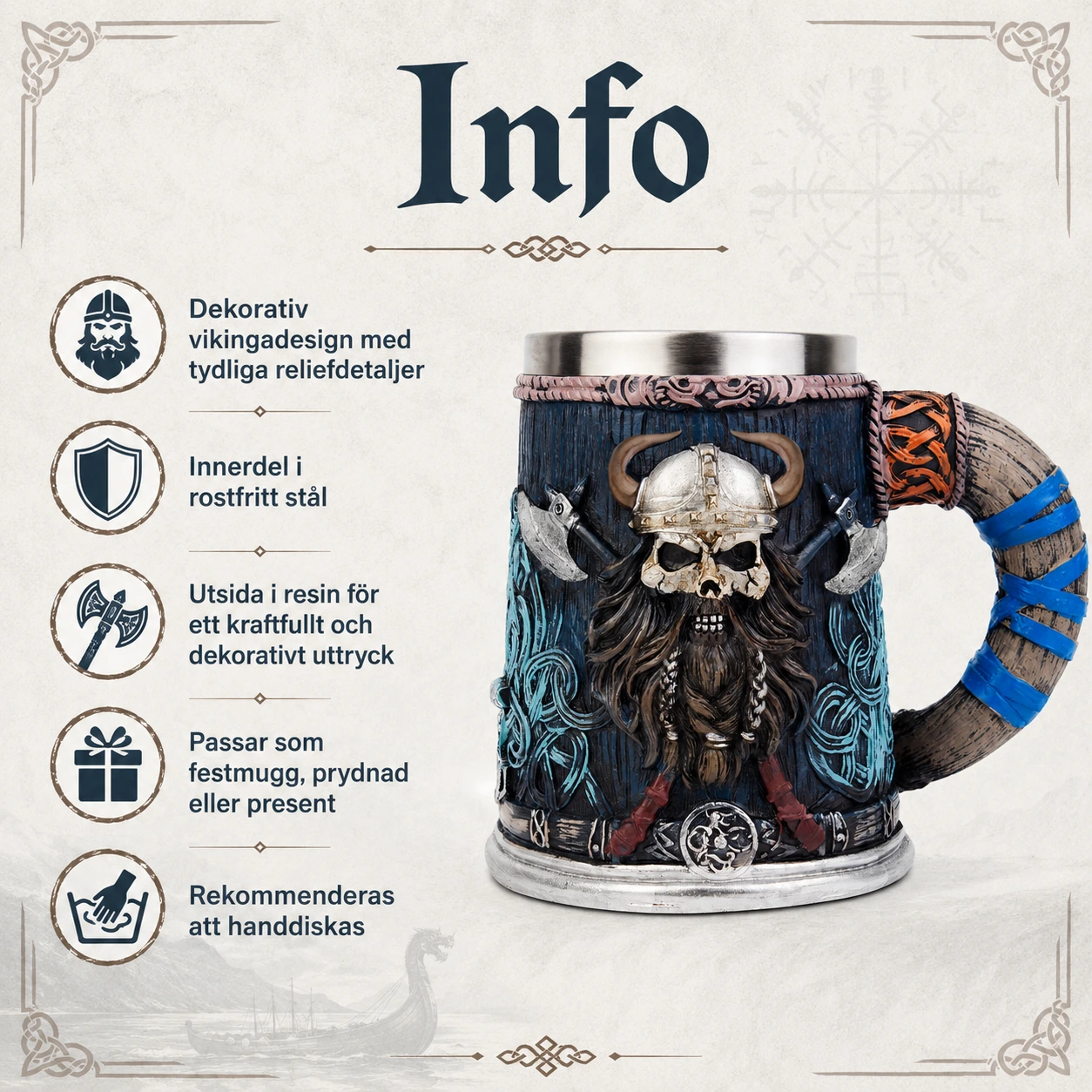 Vikingamugg i rostfritt stål och resin