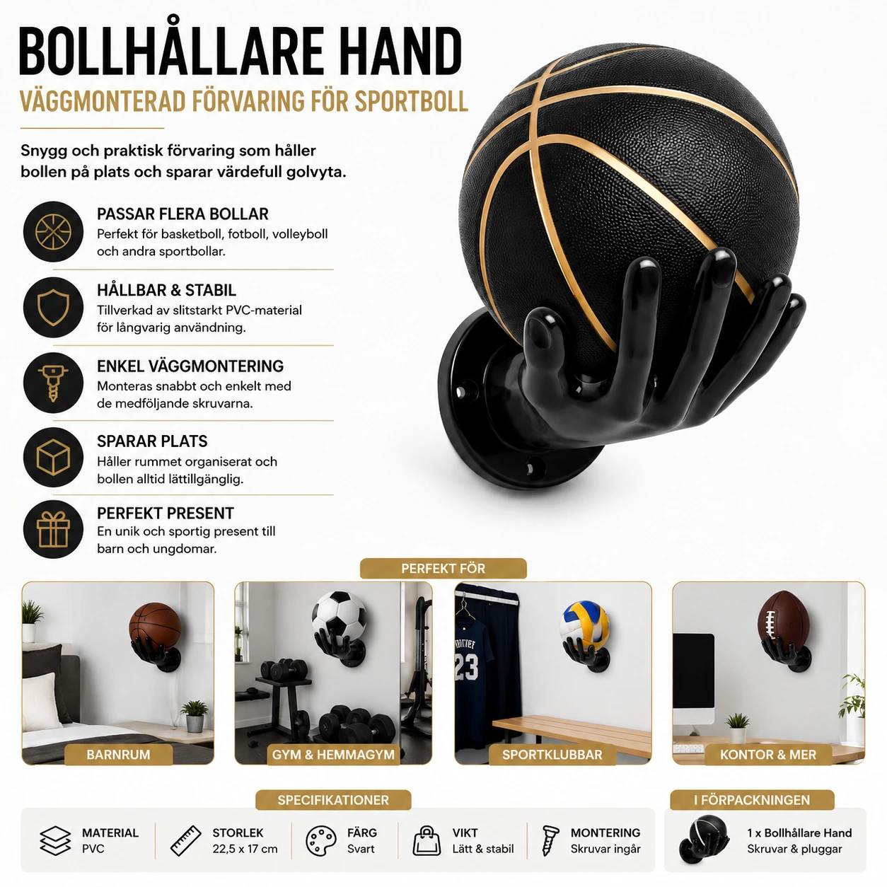 Bollhållare Hand – Väggmonterad Förvaring för Sportboll