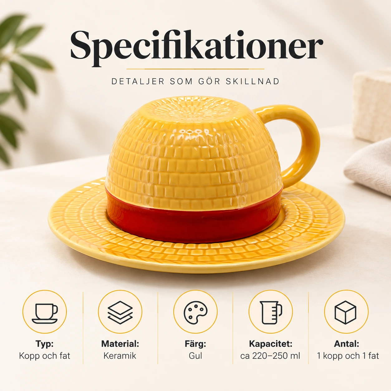 Halmhatt Keramikmugg med Fat