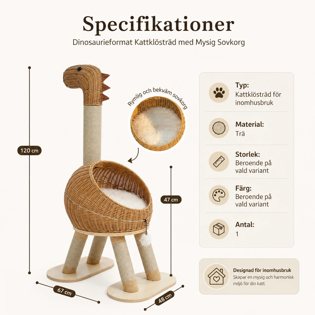 Kattklösträd för inomhusbruk med sovplats och sisal