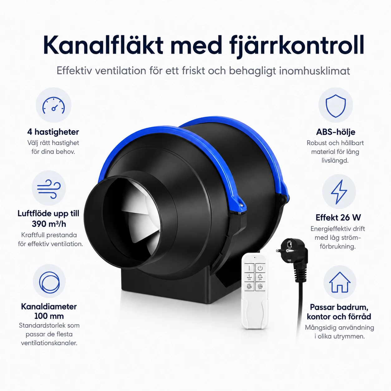 Kanalfläkt för ventilation med fjärrkontroll