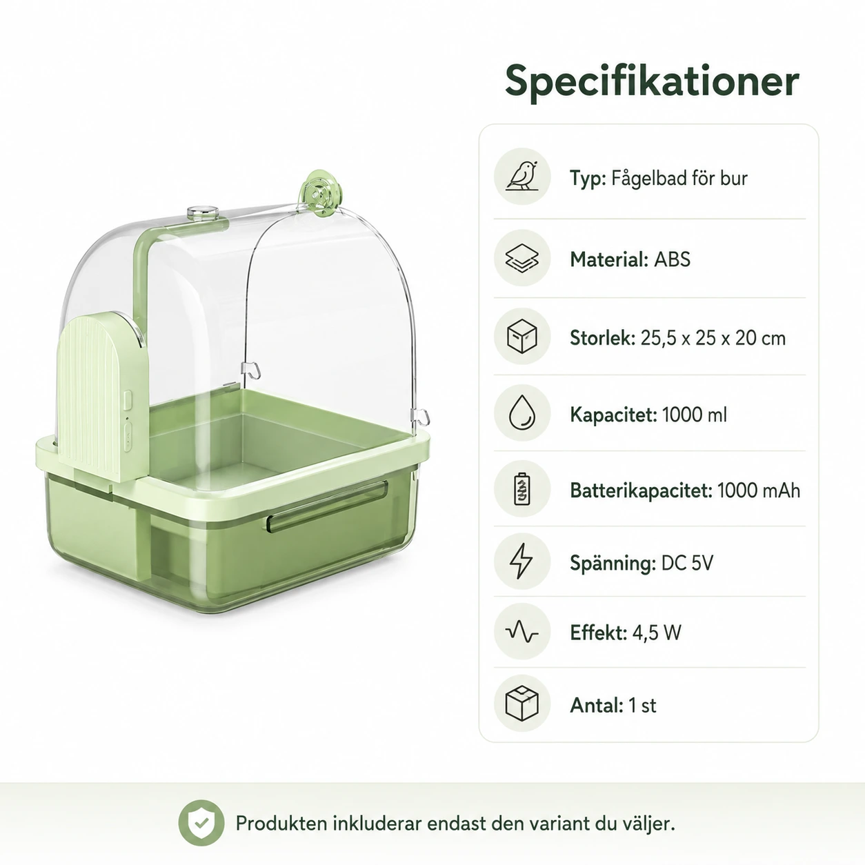 Hängande fågelbad för bur med automatisk vattencirkulation