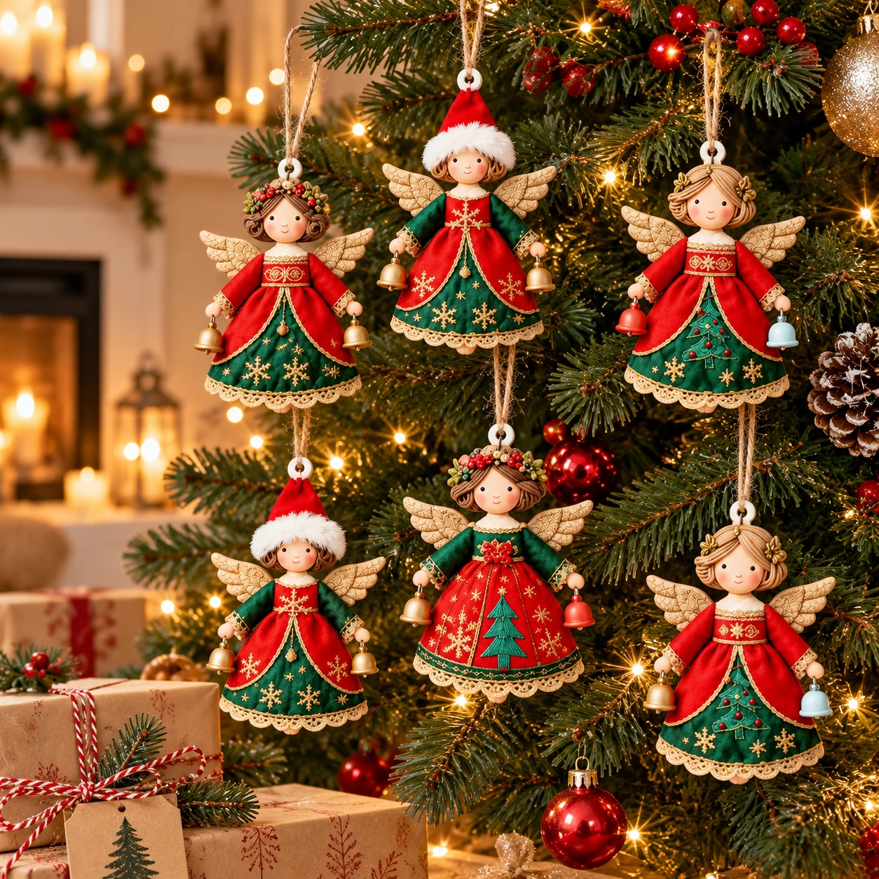 Julgranshängen änglar för julgran och paket, 10-pack