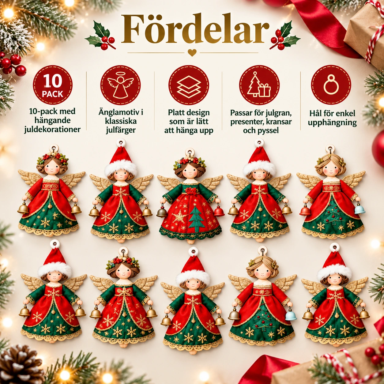 Julgranshängen änglar för julgran och paket, 10-pack
