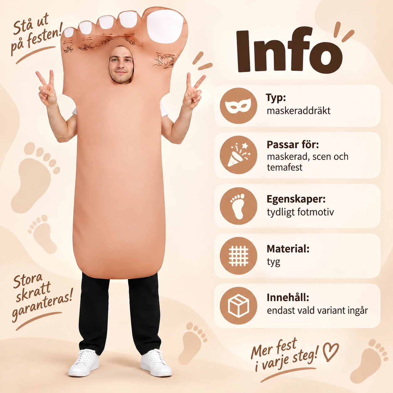 Jalanmuotoinen kangasnaamiaisasu kasvoaukolla