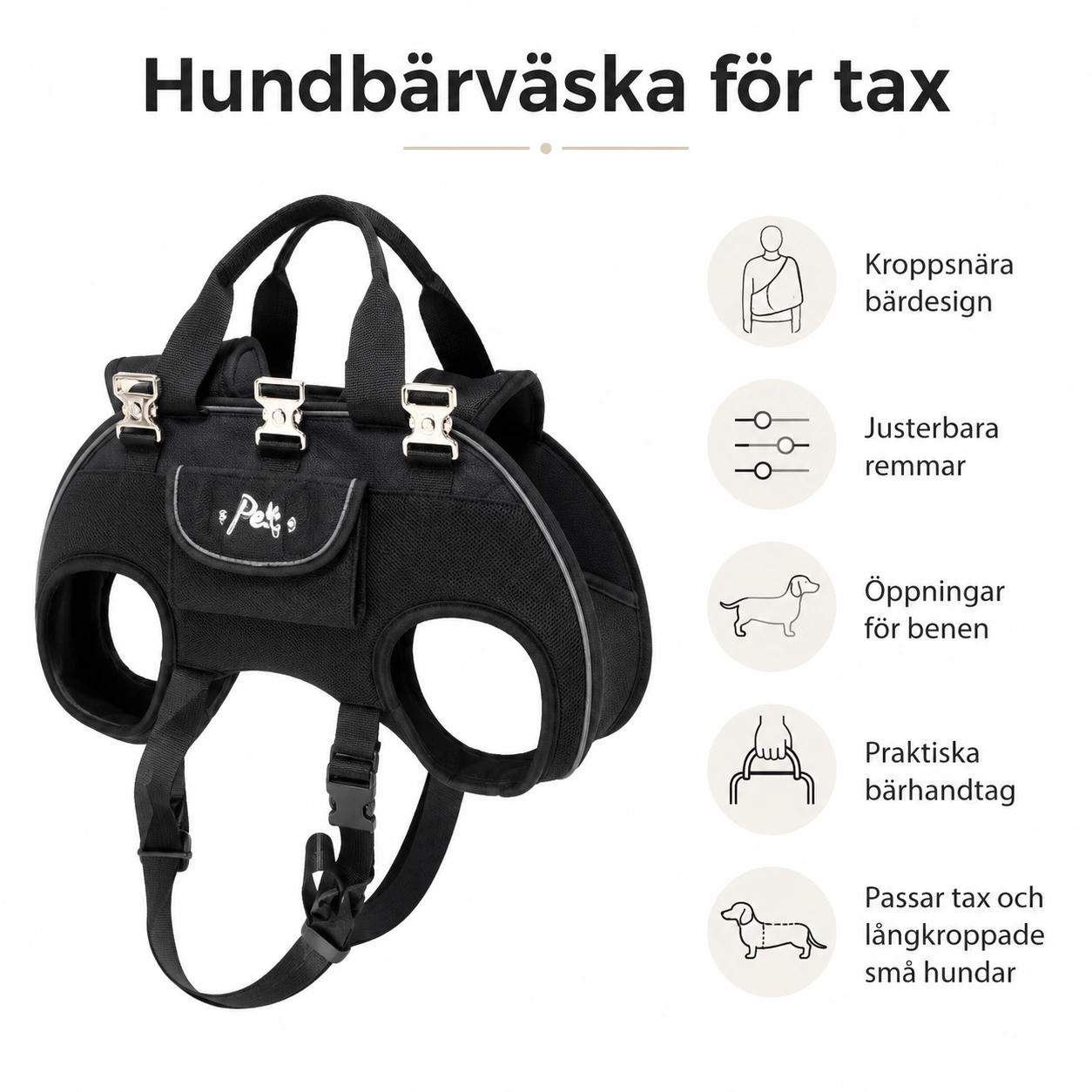 Hundbärväska för tax med justerbara remmar