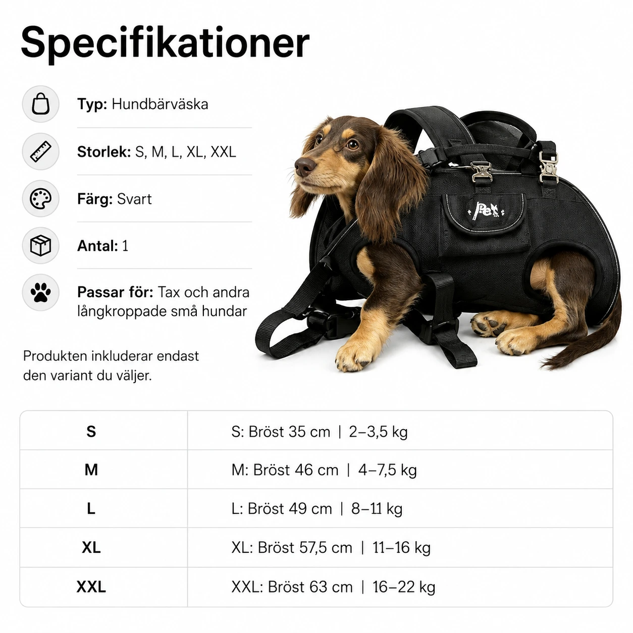 Hundbärväska för tax med justerbara remmar