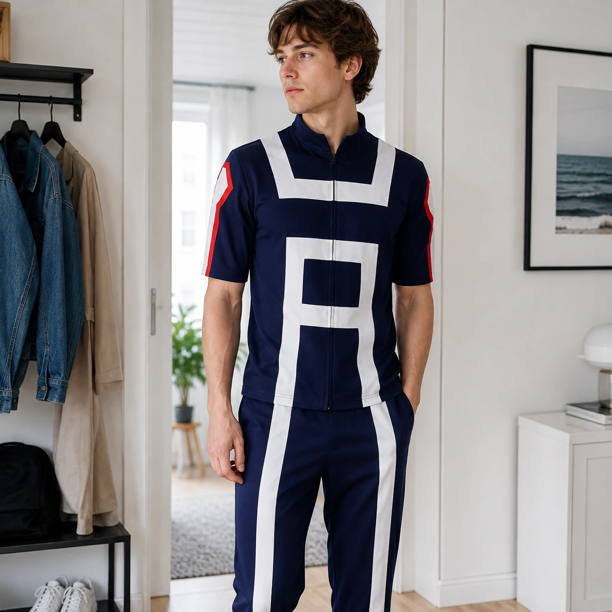Cosplaydräkt skoluniform med tröja och byxor i polyester