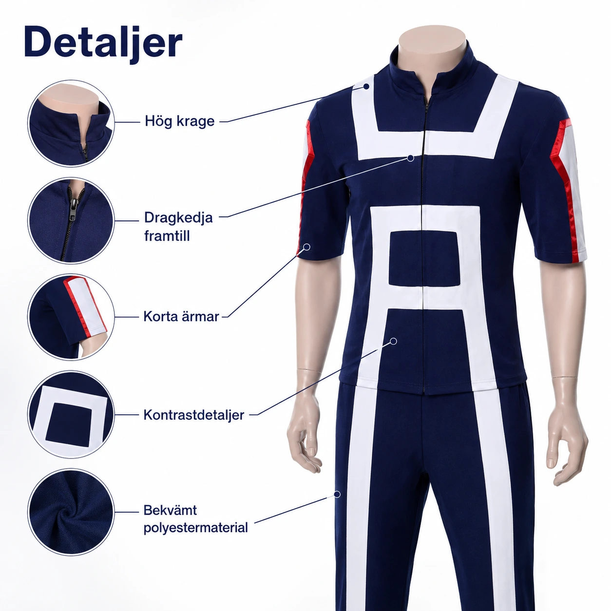 Cosplaydräkt skoluniform med tröja och byxor i polyester