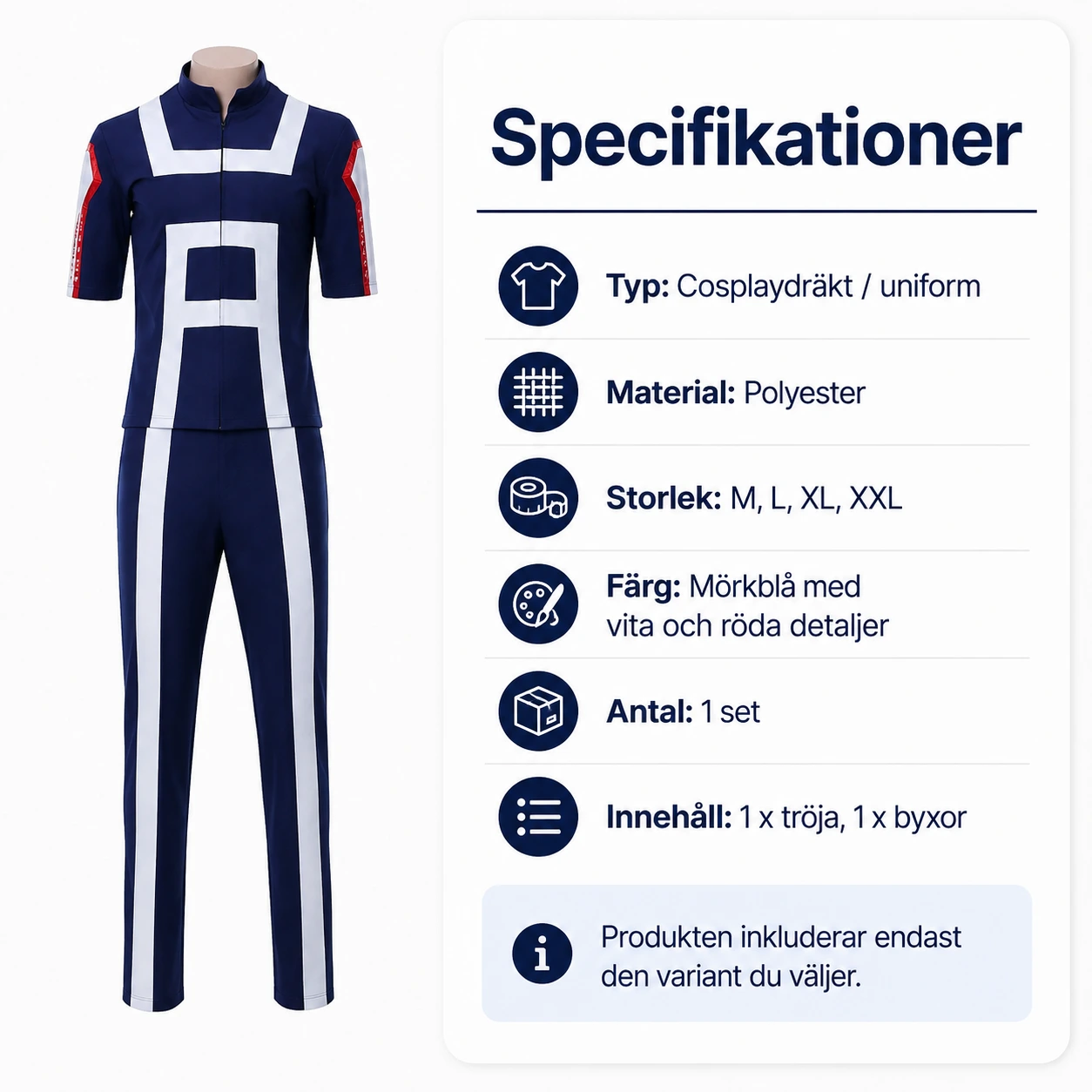 Cosplaydräkt skoluniform med tröja och byxor i polyester