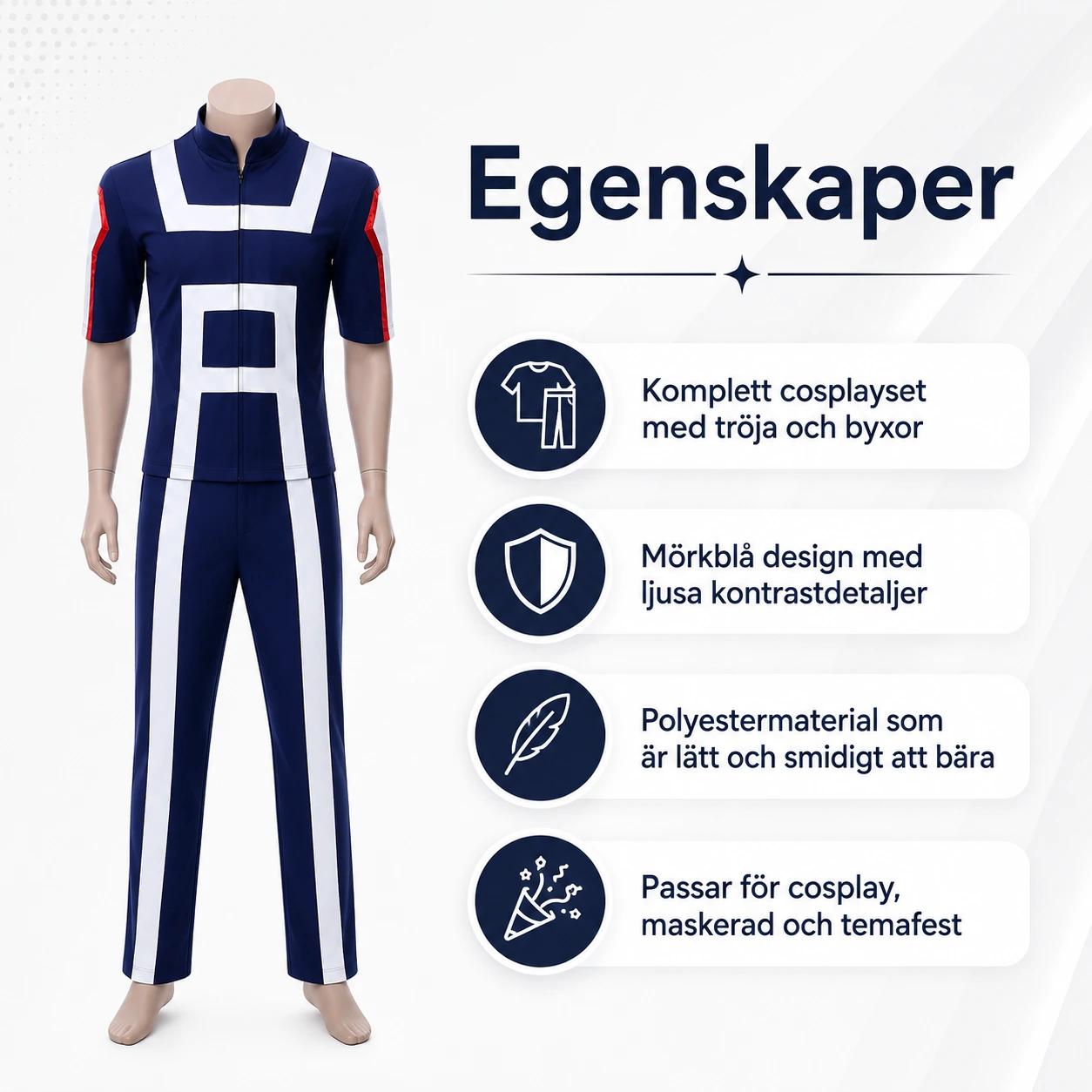 Cosplaydräkt skoluniform med tröja och byxor i polyester