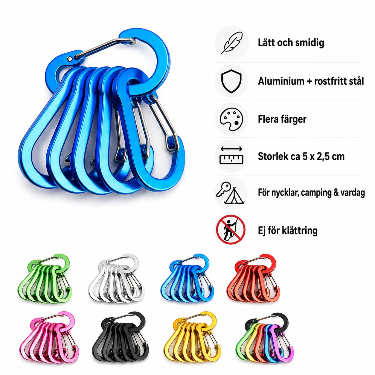 Karbinhakar 12-pack – Små Clips för Camping & Nycklar