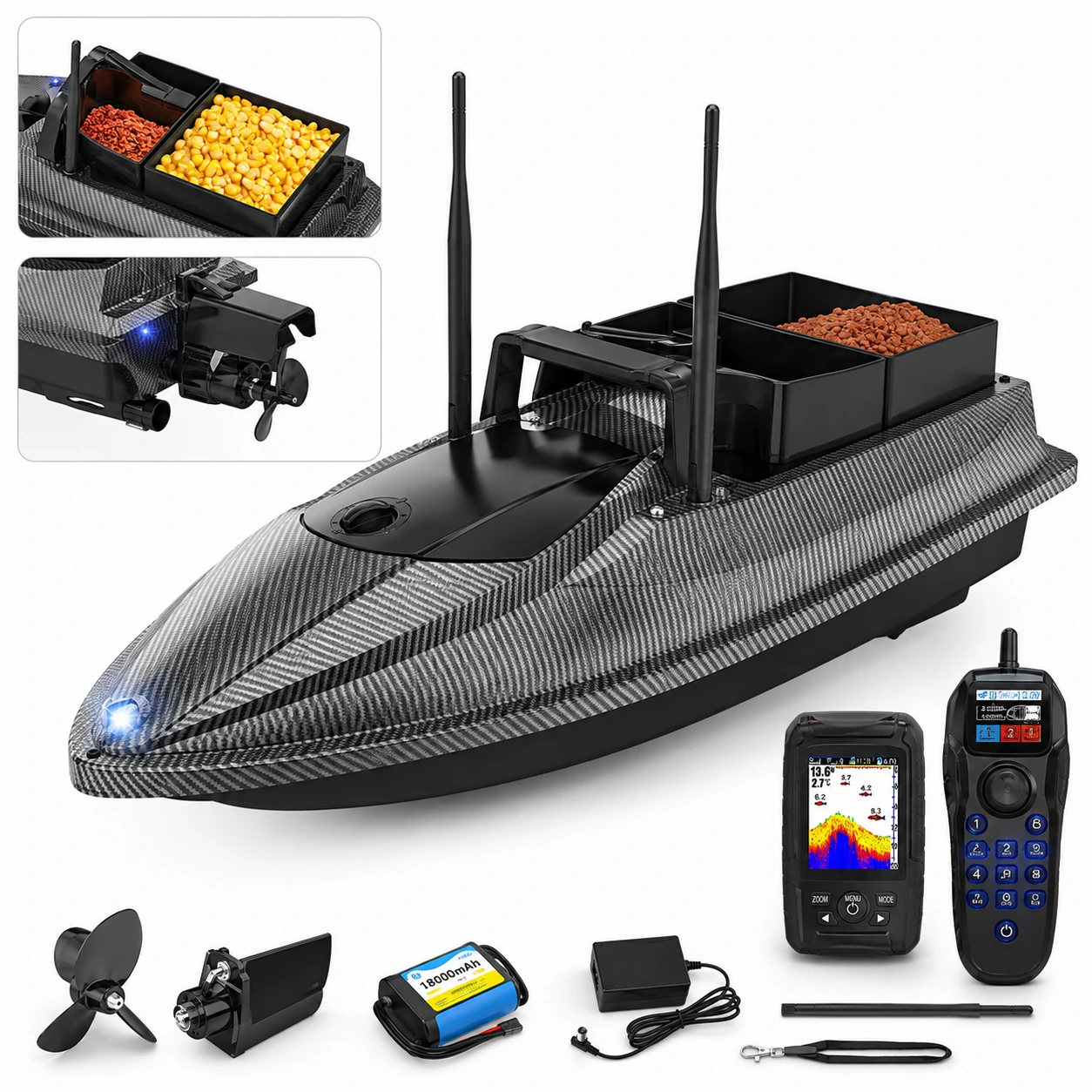 Betesbåt för fiske med GPS och ekolod
