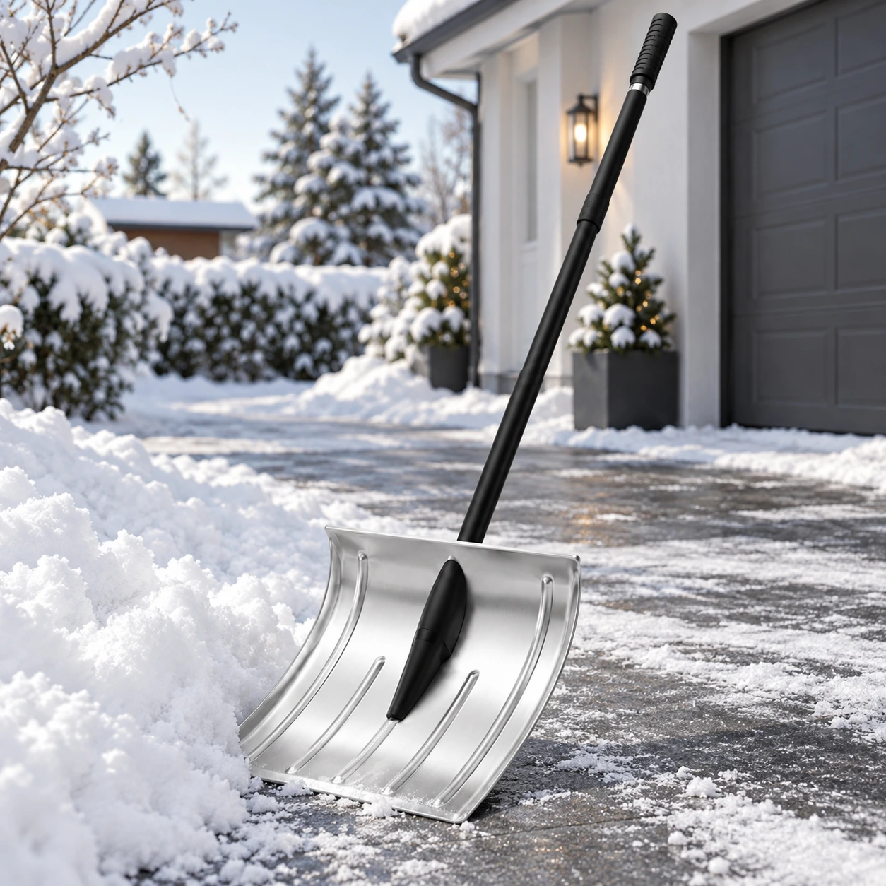 Snöskyffel för uppfart med aluminiumblad och avtagbart skaft