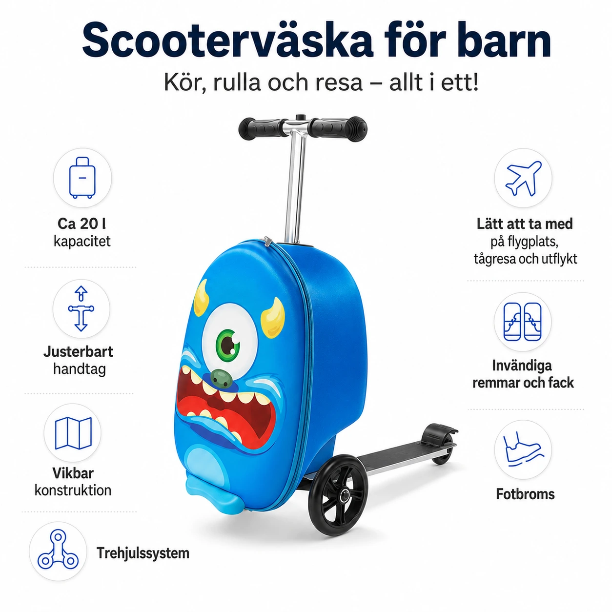 Scooterväska för barn 20 l med justerbart handtag