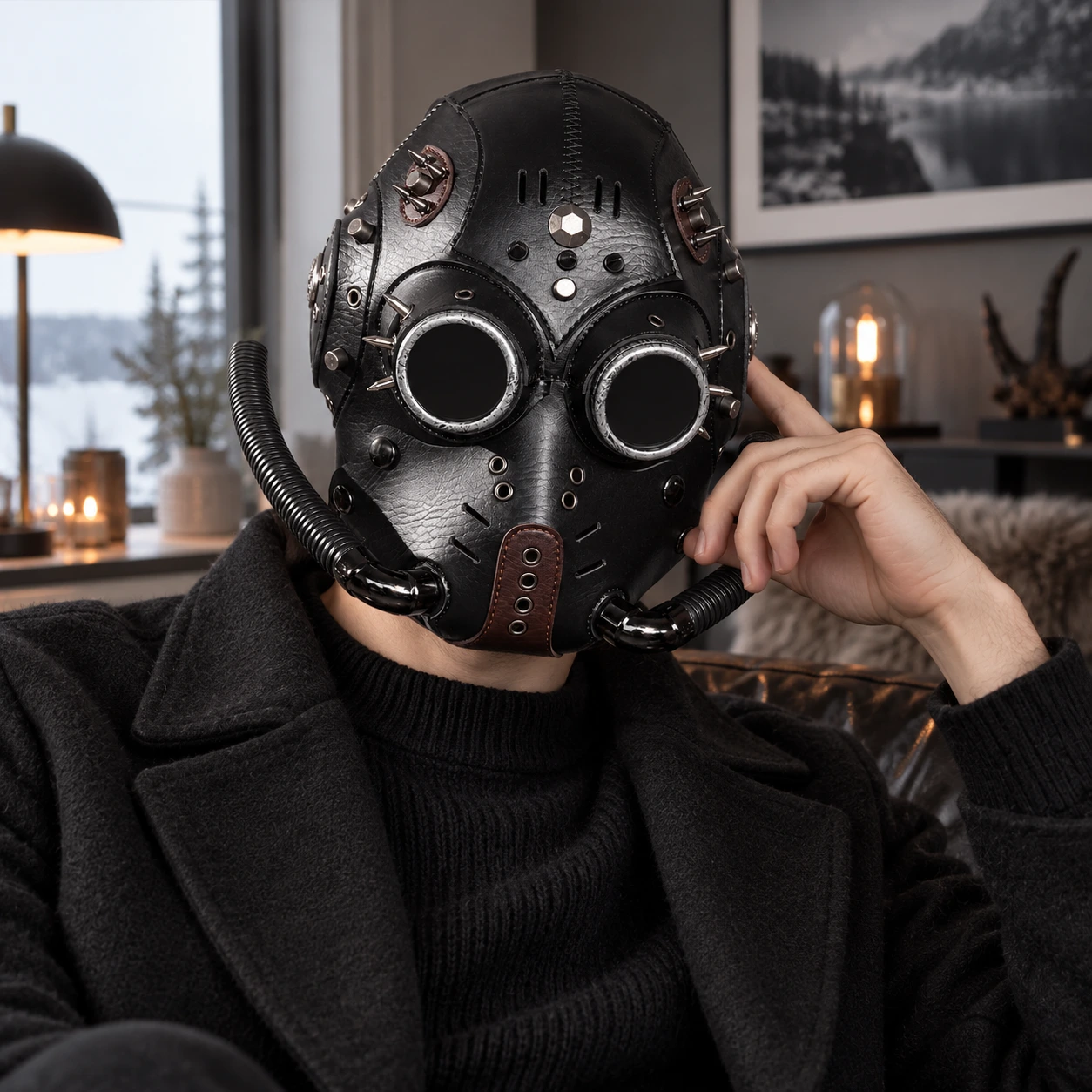 Mask steampunk med fågelnäbb, svart