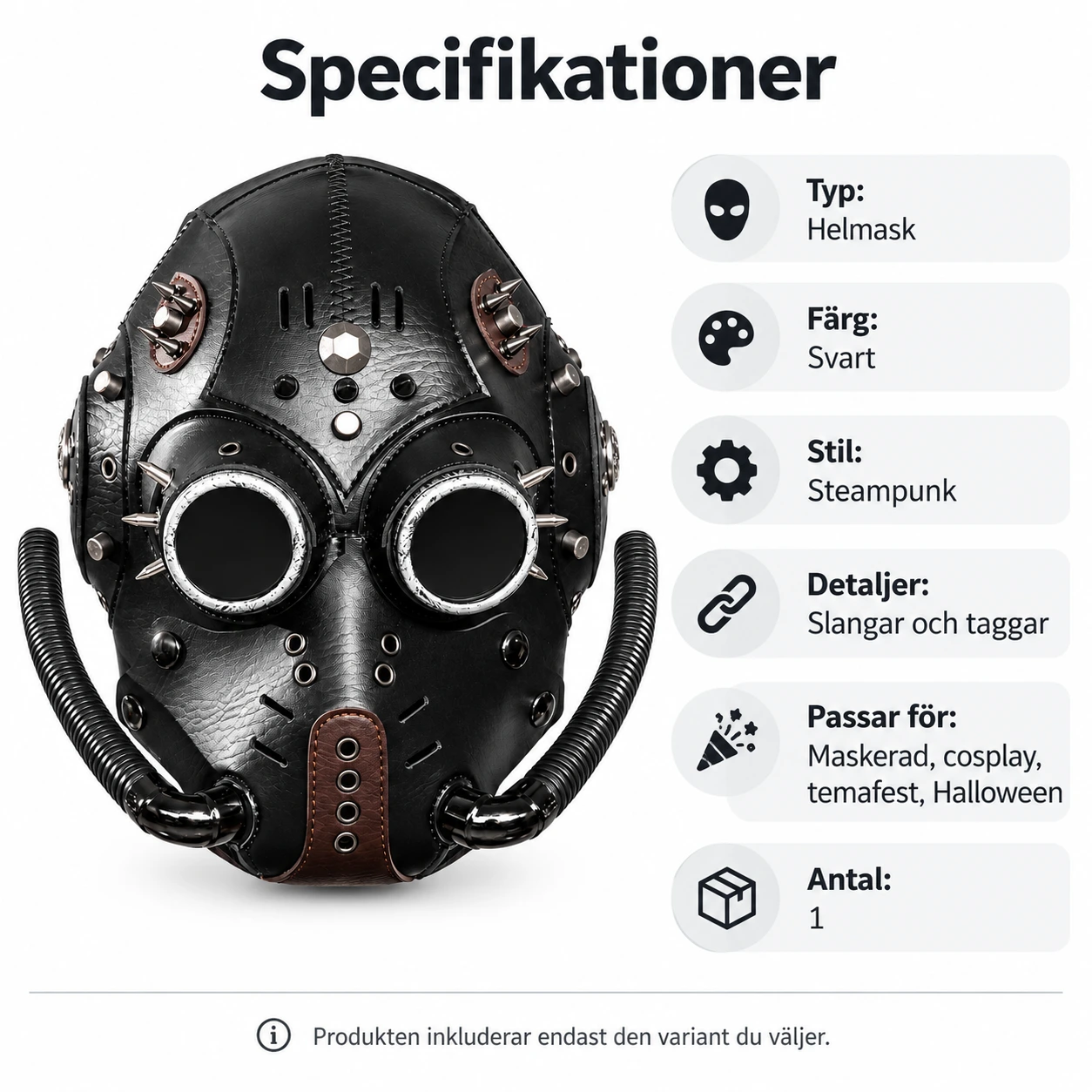 Mask steampunk med fågelnäbb, svart