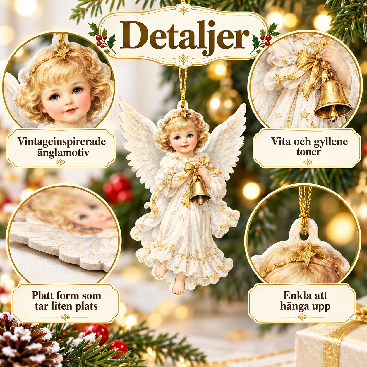 Ängelprydnader att hänga upp till jul, 12-pack
