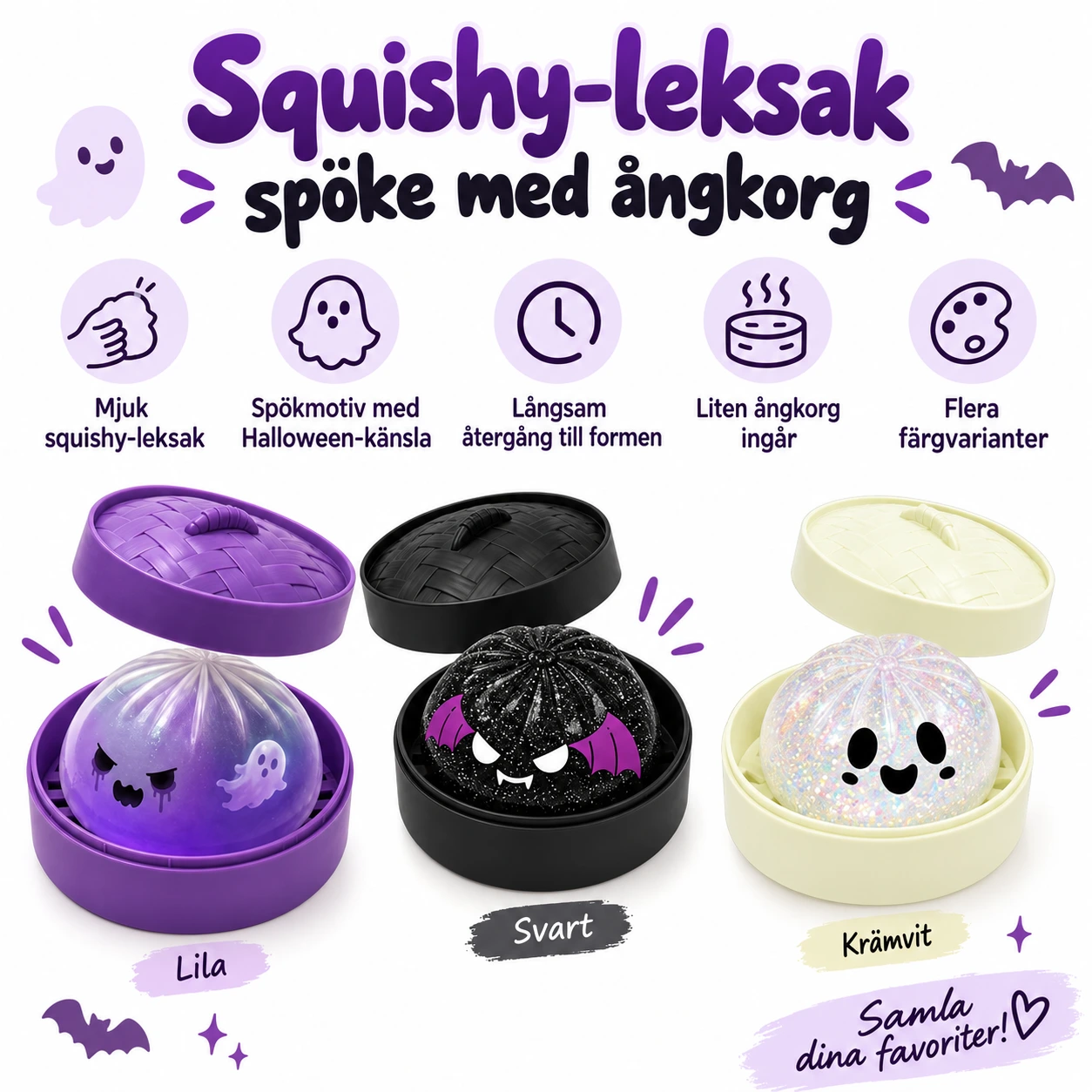 Dumpling Squishy halloween leksak spöke med ångkorg