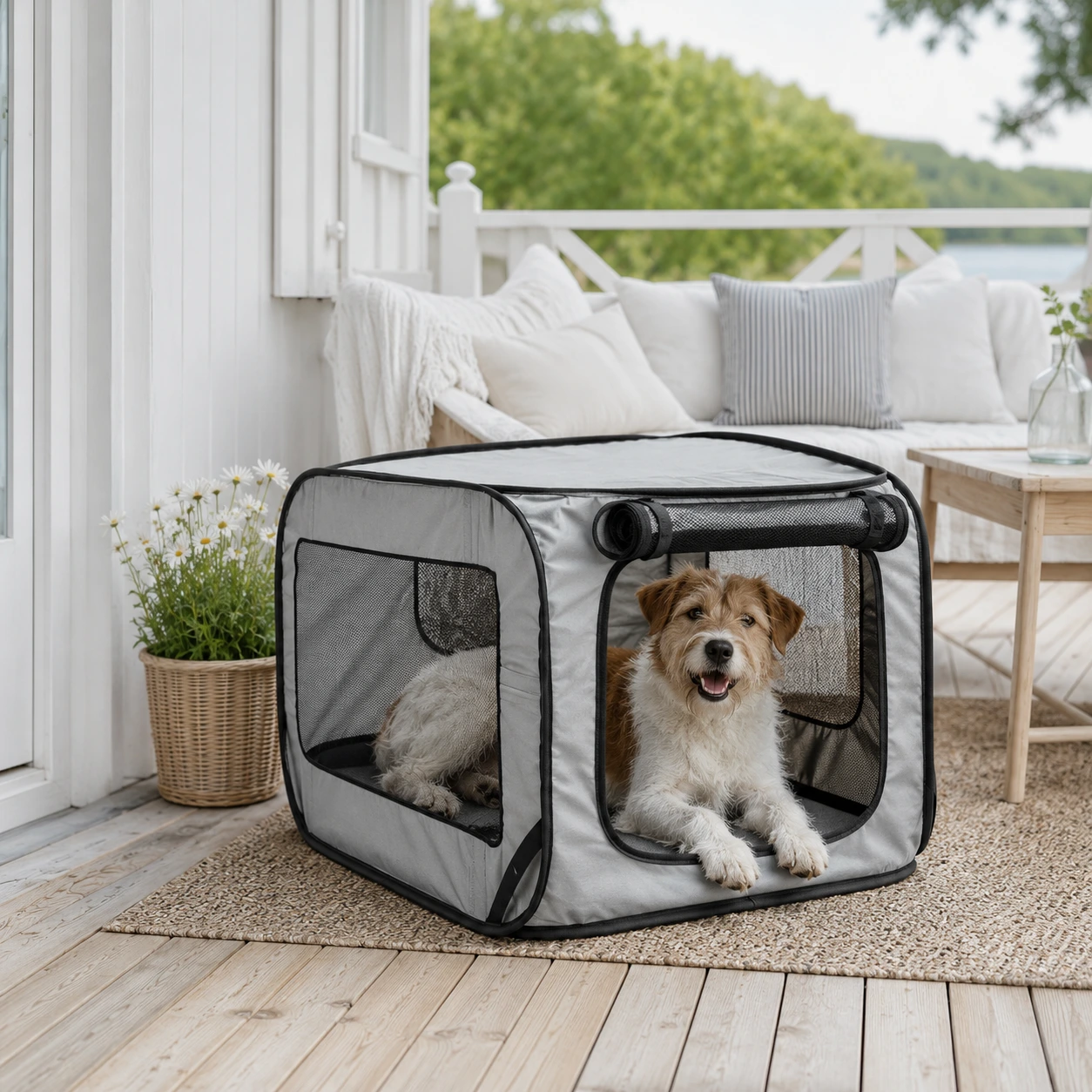 Hopfällbar hundbur för resa och inomhusbruk 93 x 52 x 52 cm