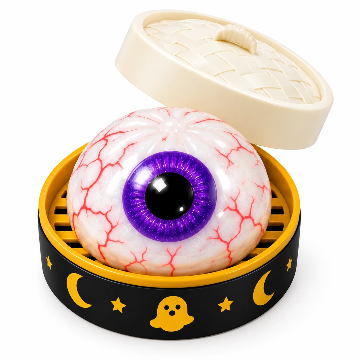 Dumpling squishy med ångkorg – Halloweenmotiv