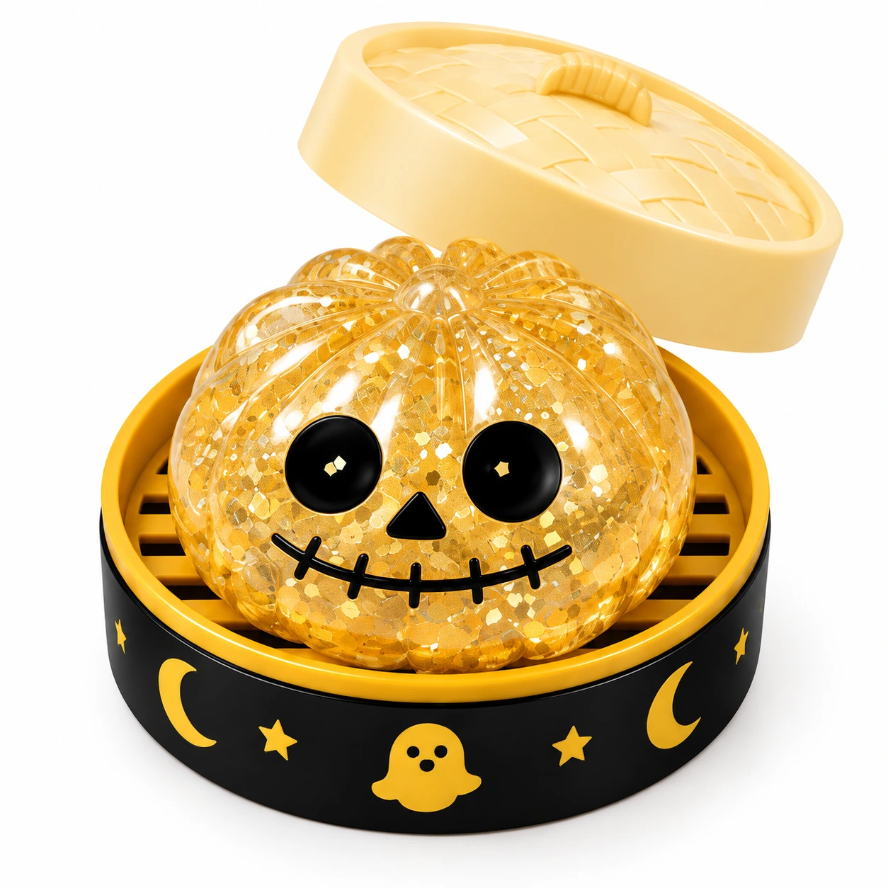 Dumpling squishy med ångkorg – Halloweenmotiv