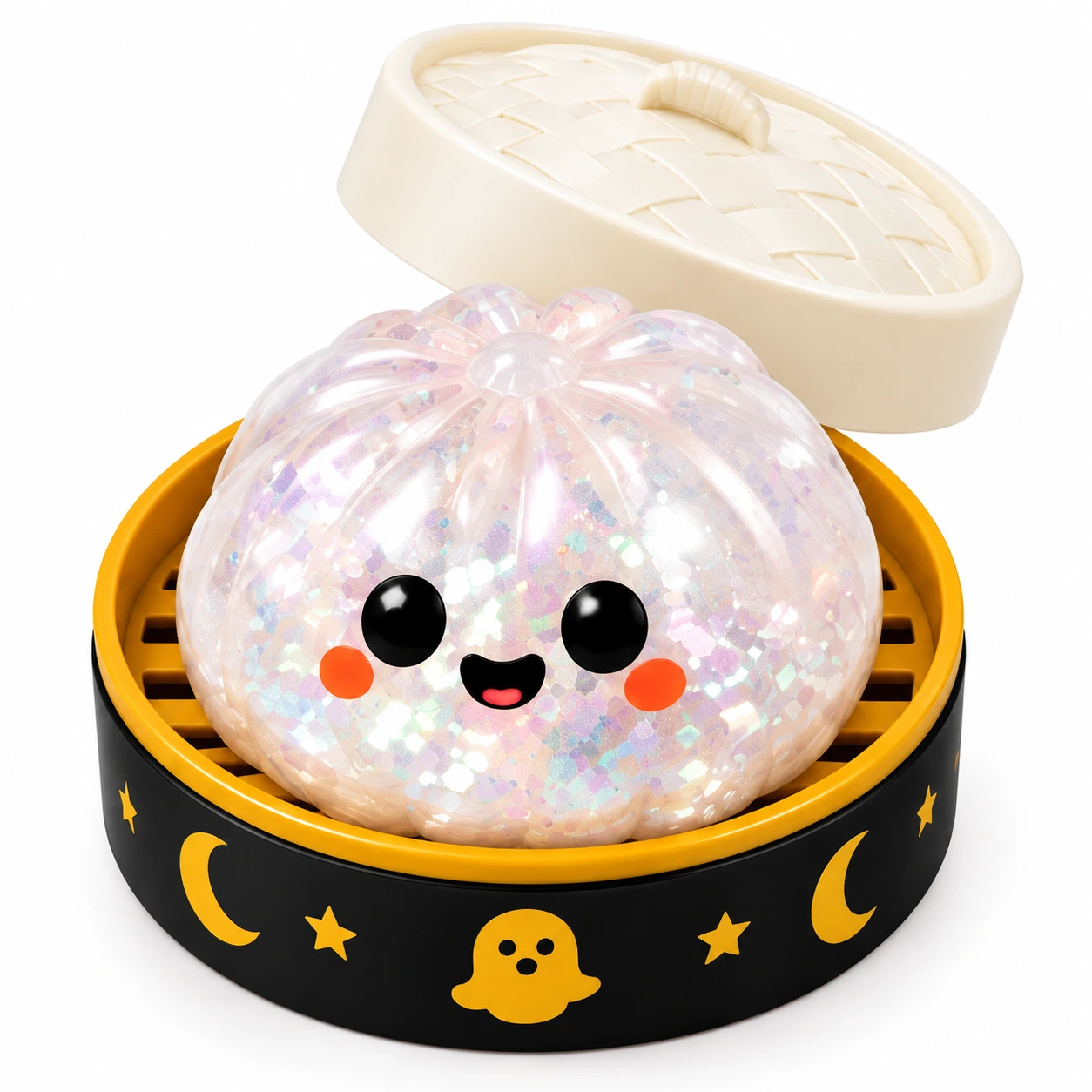 Dumpling squishy med ångkorg – Halloweenmotiv