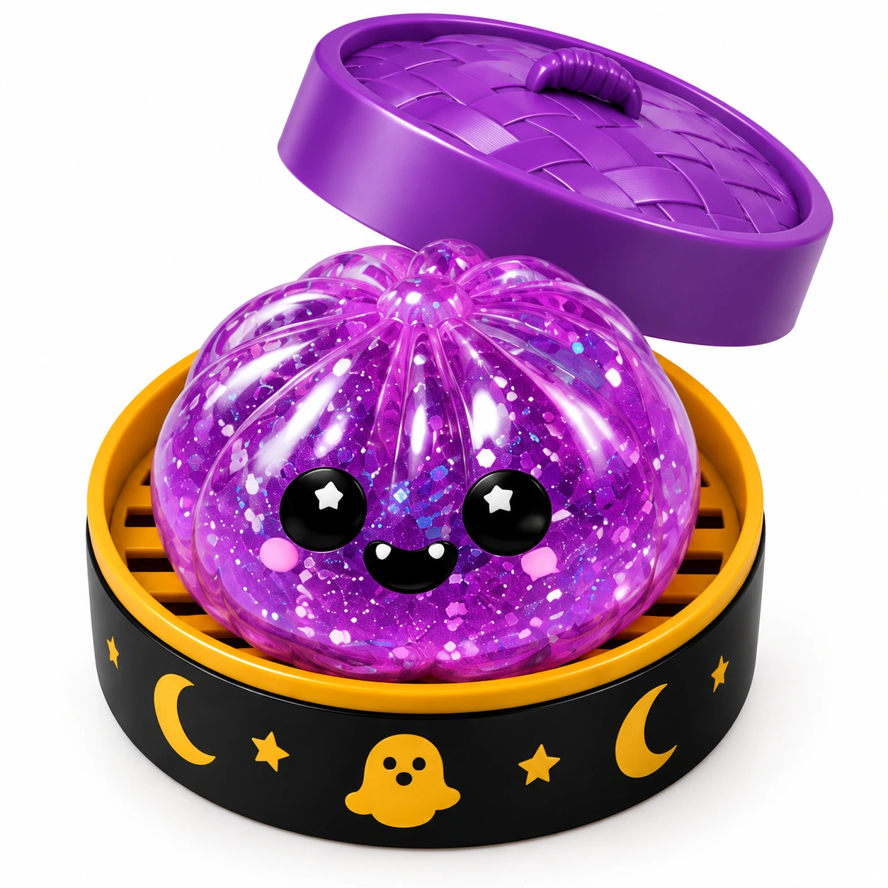 Dumpling squishy med ångkorg – Halloweenmotiv