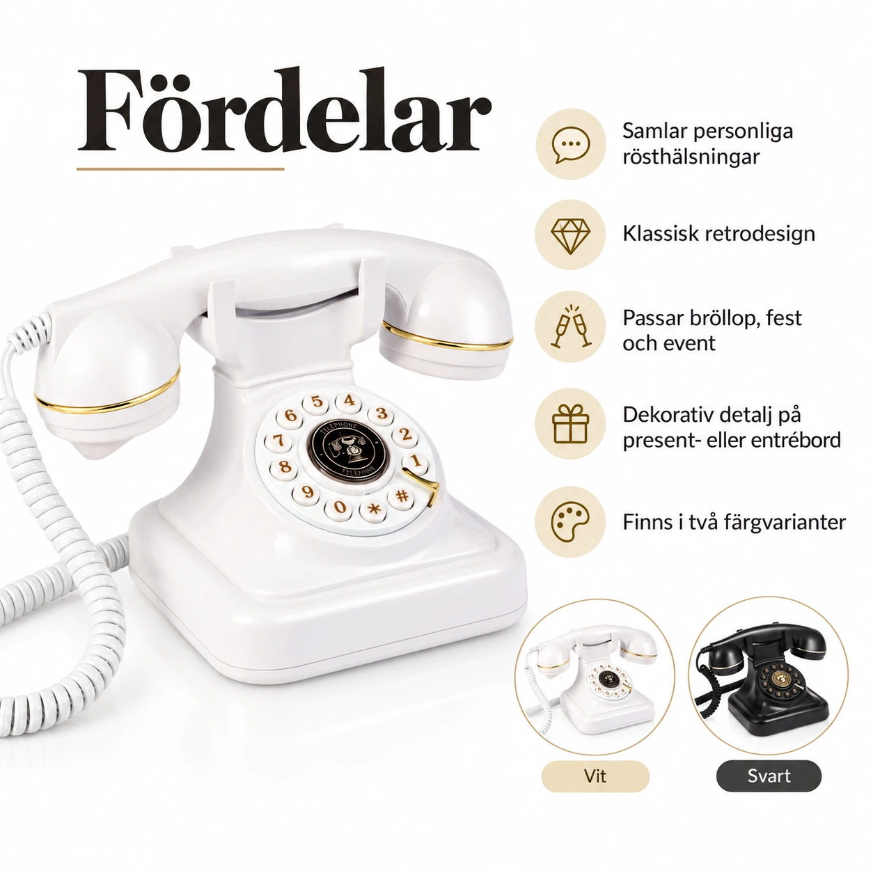 Ljudgästbok i retro telefonstil för bröllop och fest