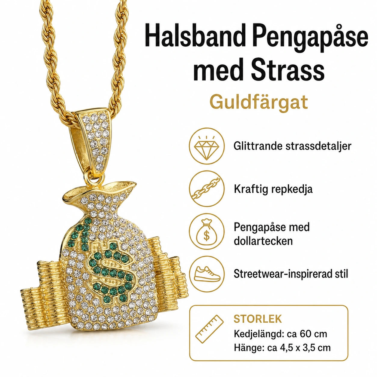 Halsband Pengapåse med Strass – Guldfärgat