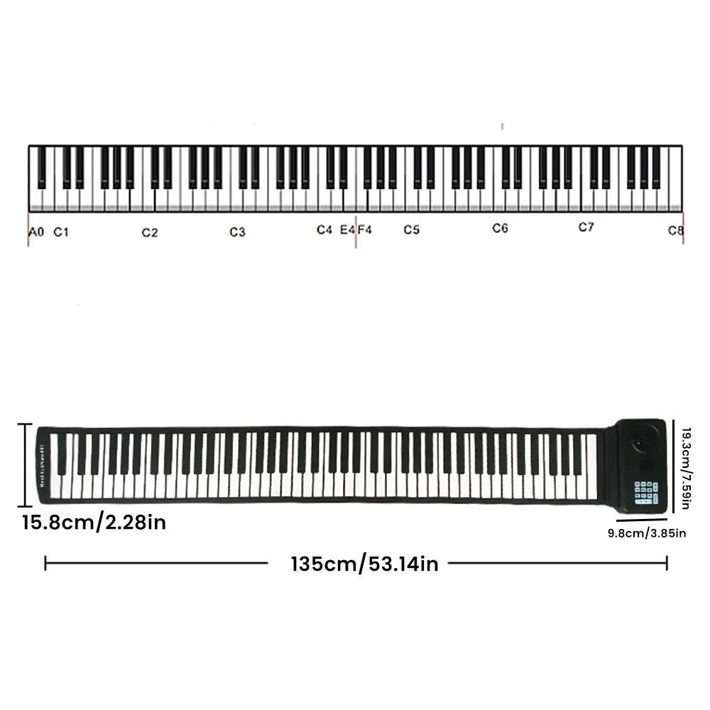 Tangentbord Piano Flexibelt Hoprullbart 88 tangenter